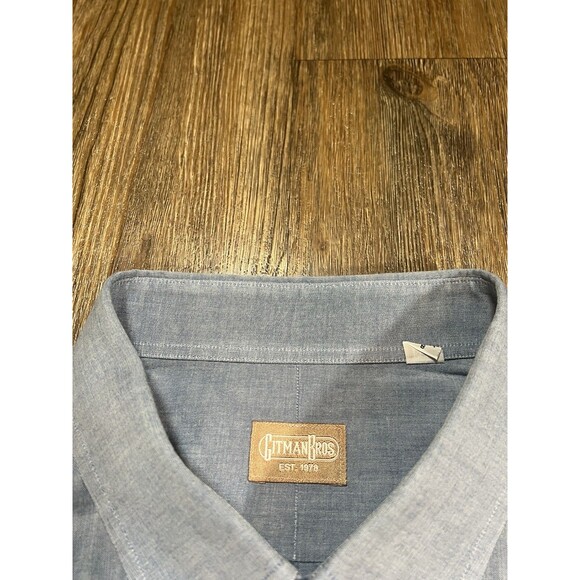 Gitman Bros Shirt Mens Blue Chambray Long Sleeve Pocket Preppy USA Sz 19-34 Big - Picture 4 of 10